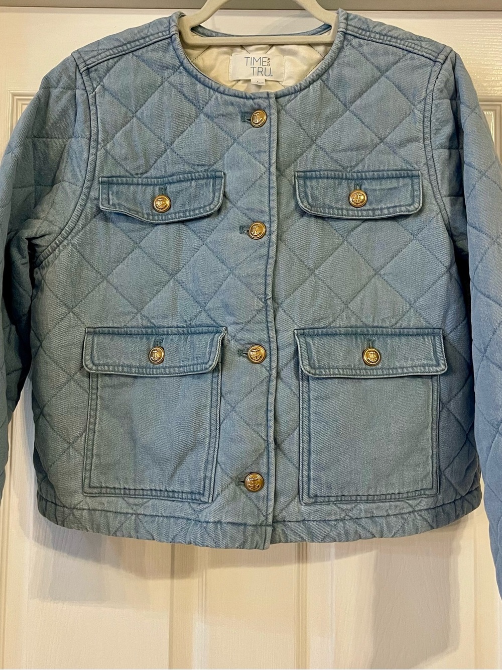 Time and Tru (Walmart) Light Blue Denim Quilted Jacket Size L 12-14
